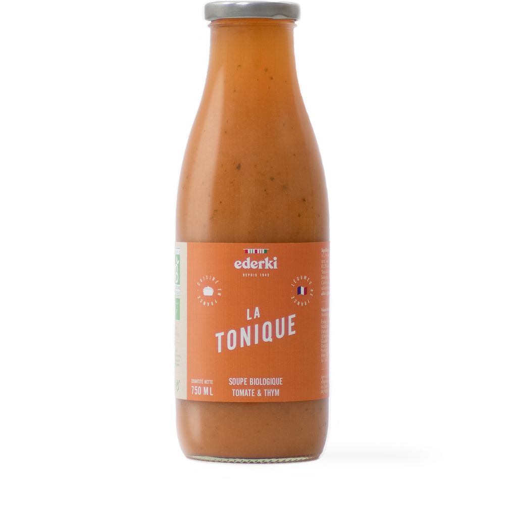 Maison Ederki. Soupe bio tomate thym La Tonique. 75 centilitres. Gammes biologique.