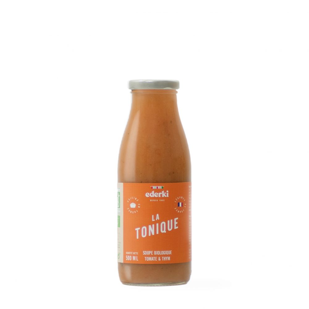 Maison Ederki. Soupe bio tomate thym La Tonique. 50 centilitres. Gamme biologique.