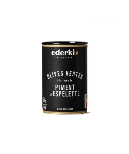Maison Ederki. Olives vertes au piment d'Espelette 300 grammes.