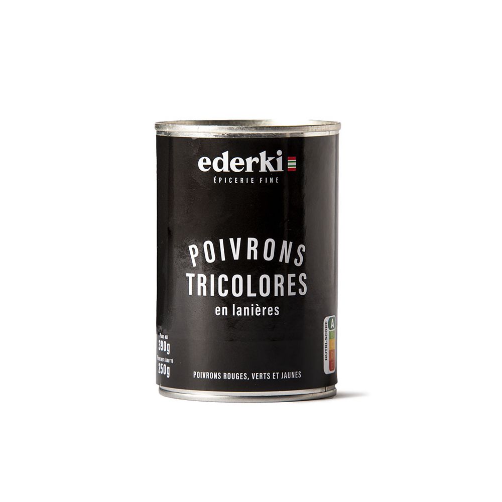 Image du pot de 390 grammes de poivrons tricolores en lanières  Ederki