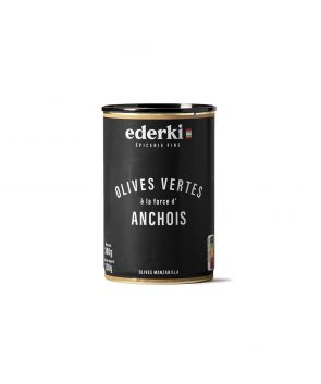 Maison Ederki. Olives vertes à la farce d'anchois. 300 grammes.