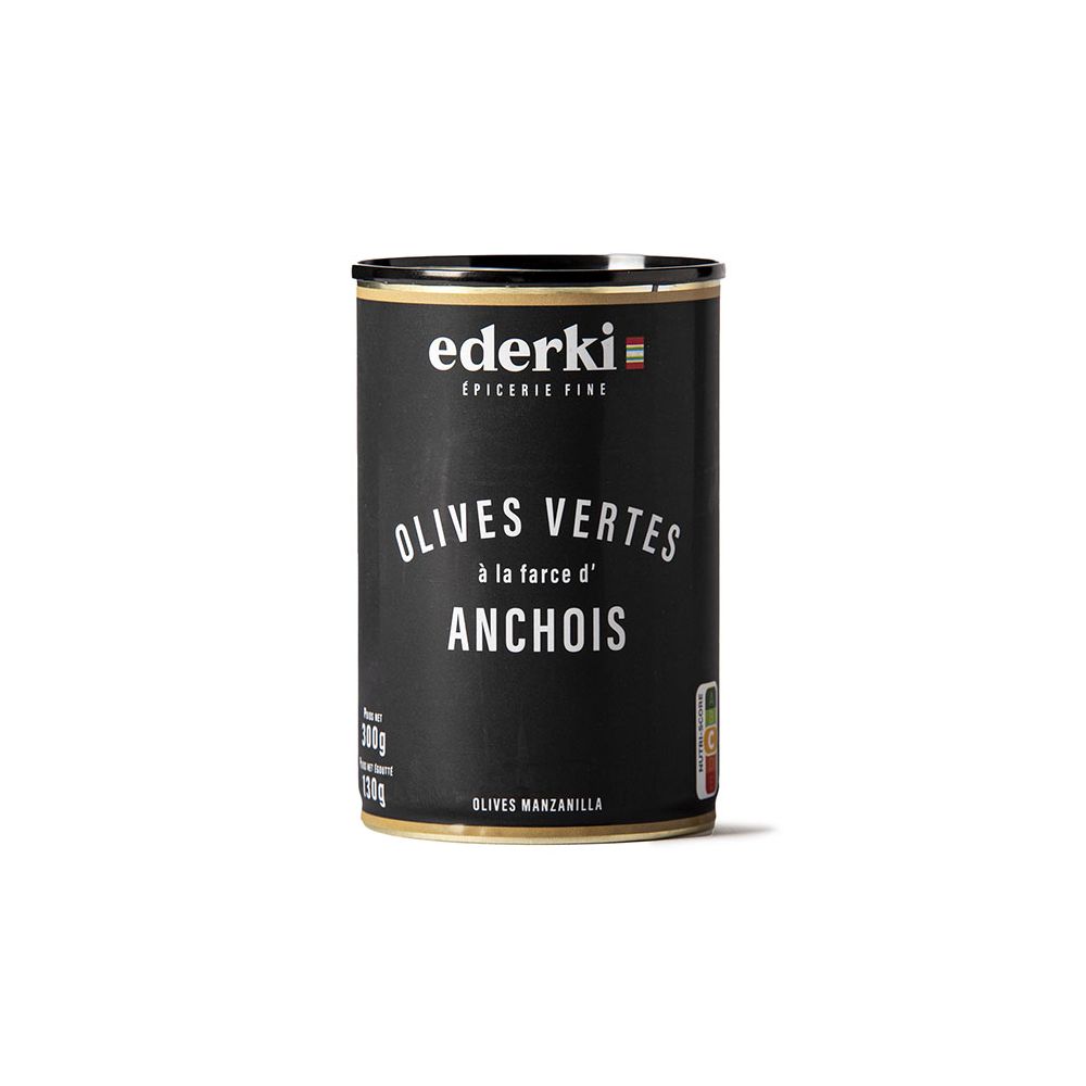 Maison Ederki. Olives vertes à la farce d'anchois. 300 grammes.