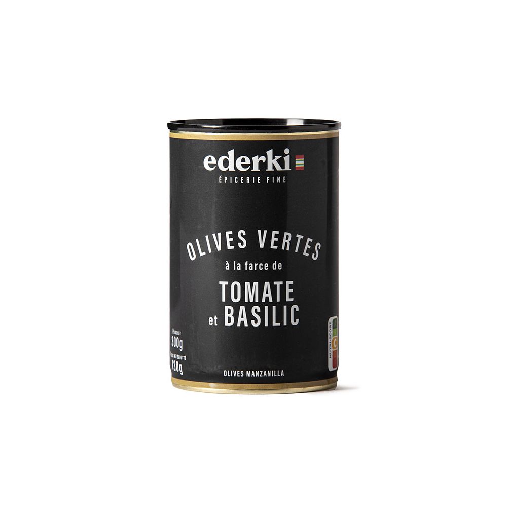 Maison Ederki. Olives vertes farcies aux tomates et basilic 300 grammes
