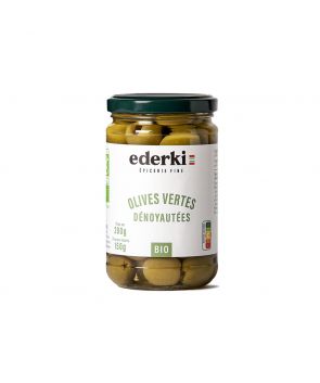 Maison Ederki. Olives vertes dénoyautées bio. Gamme biologique. 290 grammes.